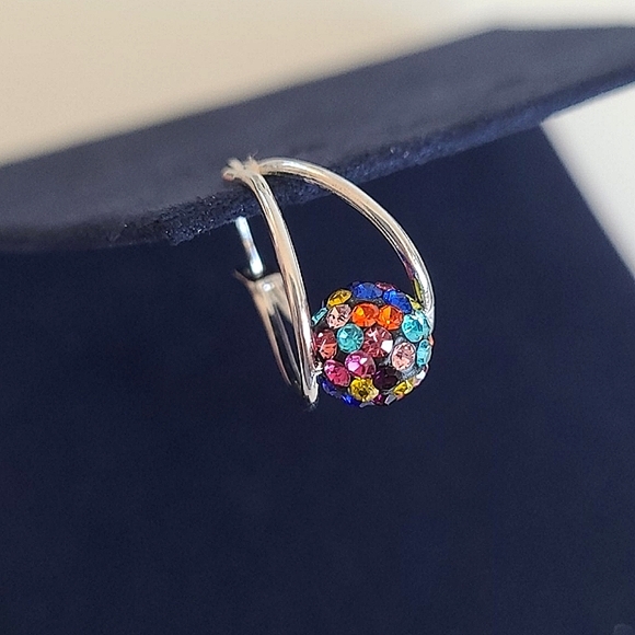 STERLING SILVER Rainbow Disco Ball Earrings w/Swarovski Crystals - Picture 3 of 7